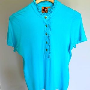 Tory Burch like new Ruffle Edge Polo Top size Lg.